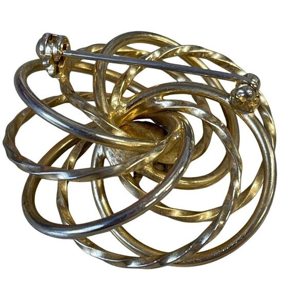 Vintage Gold & Silver Tone Swirl Brooch With Faux Pearl Center - Picture 4 of 4